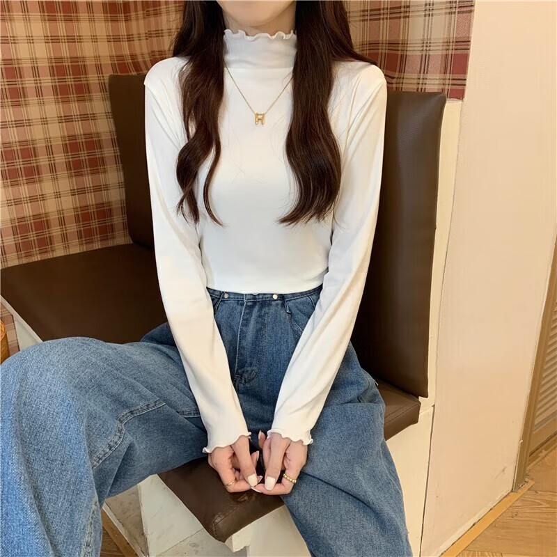 定格时光（DINGOR TIME）打底衫女气质堆堆半高领褶皱打底衫女秋冬长袖内搭叠穿上衣 白色（荷叶边） 均码(建议80-135斤）高性价比高么？