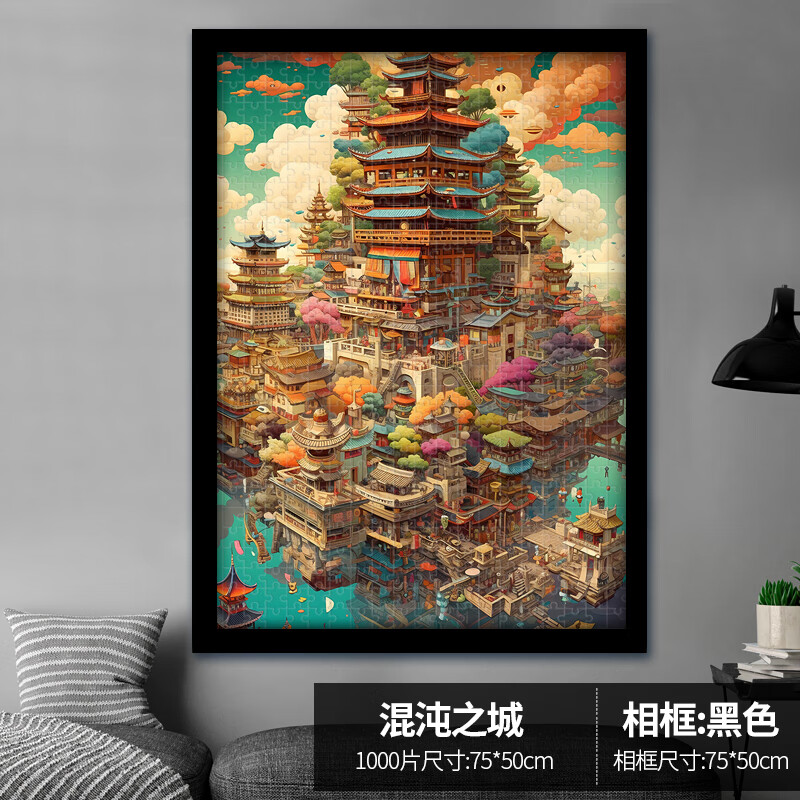 片 国潮裱框清明上河图带相框高难度大型拼图 【配实木相框】混沌之城