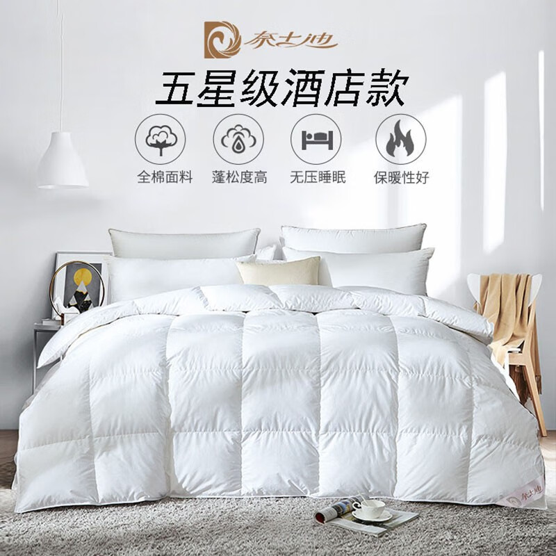 奈士迪 95%白鸭绒加厚保暖羽绒冬被五星酒店双人被静音防钻绒 羽绒被 冬被 200*230cm（填充1200g）