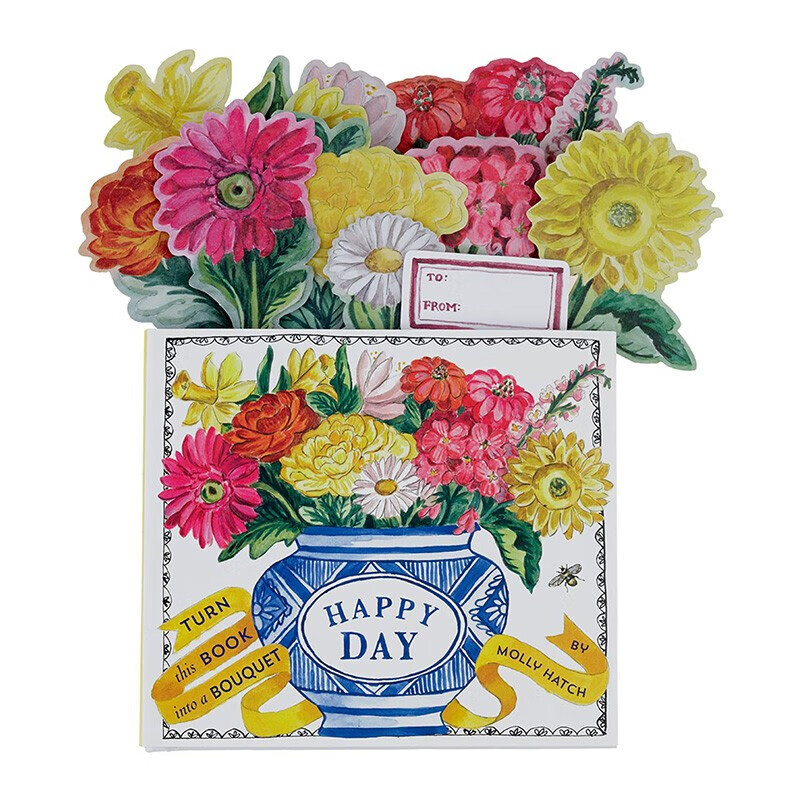 【现货】创意花盆礼品书 Happy Day快乐日 成人翻翻立体书英文原版快乐的一天A Bouquet花卉