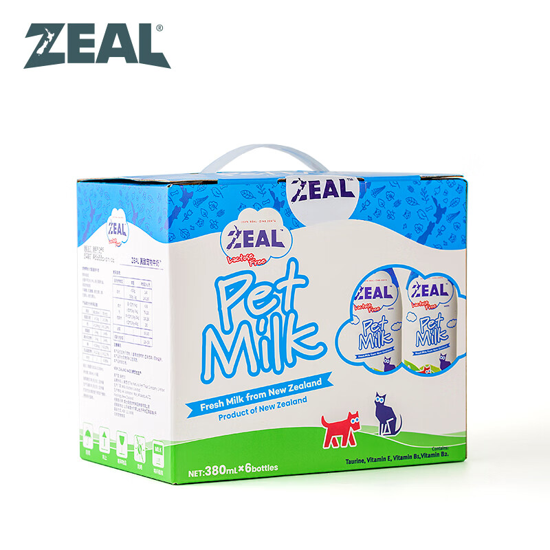 zealzeal宠物牛奶犬猫通用牛奶 宠物零食进口牛奶380ml*6瓶装 牛奶