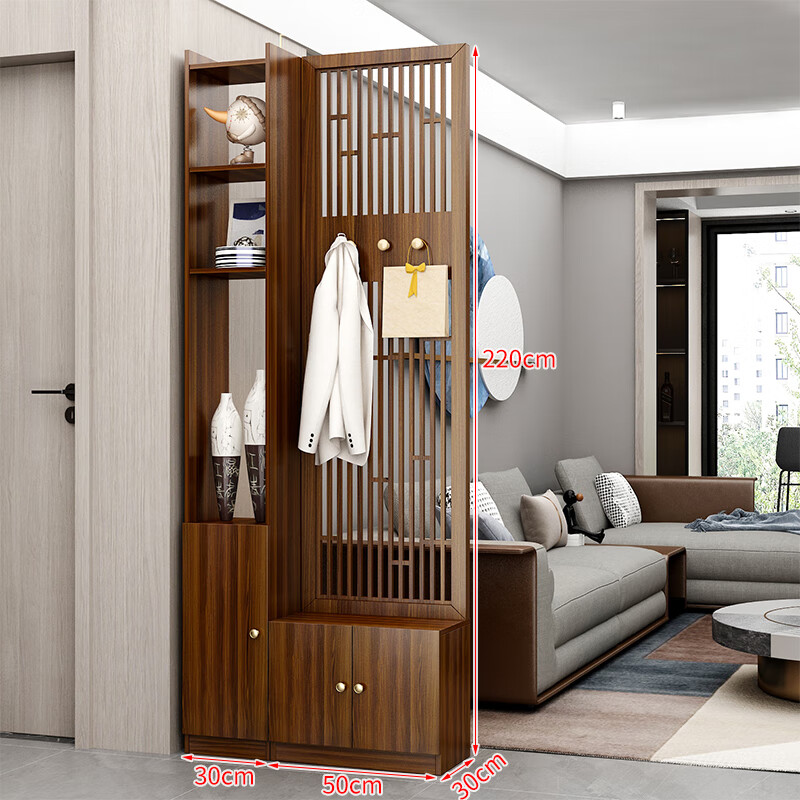 秋佳新款简约中式现代进门屏风隔断客厅遮挡实木入户玄关柜装饰木格栅