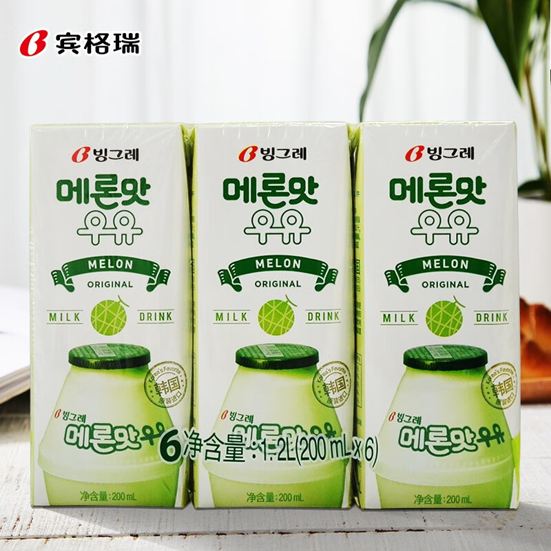 韩国宾格瑞进口香蕉牛奶香草草莓荔枝蜜桃口味 200ml/瓶*4 水果风味