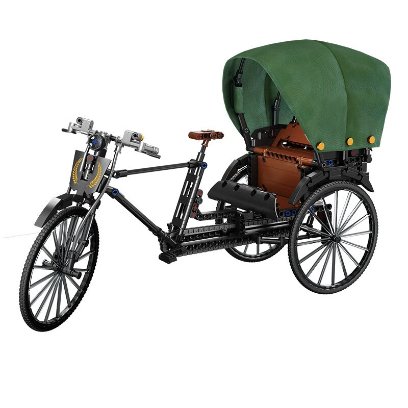 复古怀旧系列老上海黄包人力自行车儿童拼装积木男孩玩具摆件单车模型