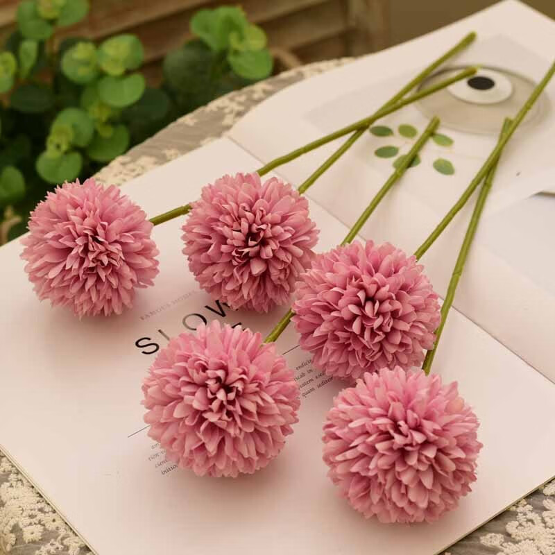 初卓仿真花绢花假花摆件乒乓菊花艺插花装饰摆设 仿真乒乓菊玫紫色5支
