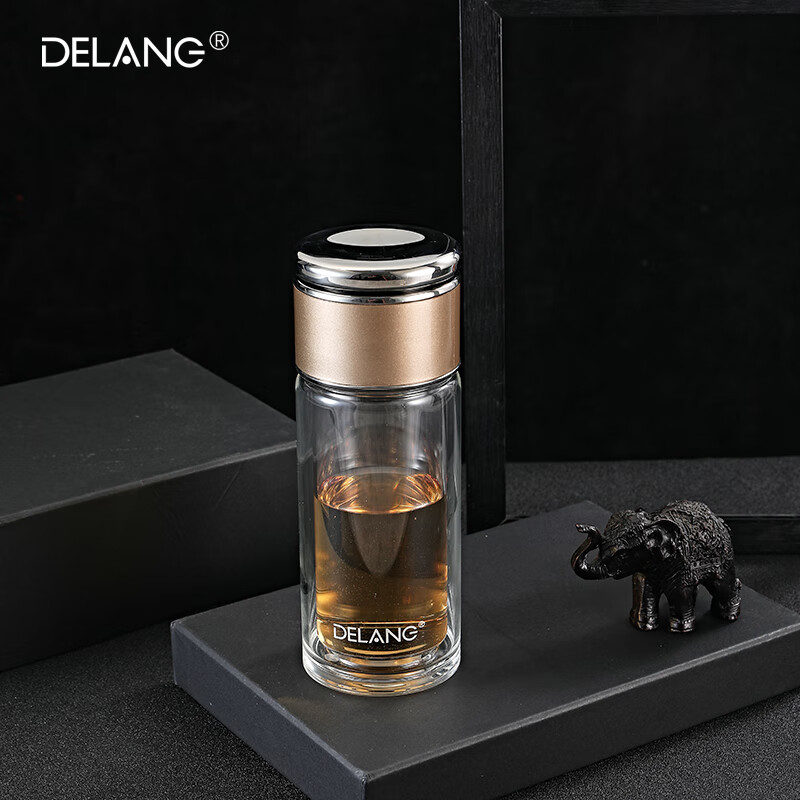 德琅(delang)德国品牌双层玻璃杯茶水分离泡茶杯高档商务水杯dl8001
