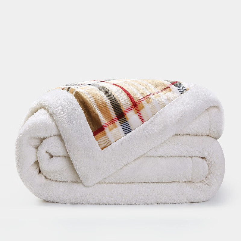 朴眠 秋冬毯子加厚保暖羊羔绒毛毯被子双层盖毯午睡毯 英伦格卡其 150*200cm