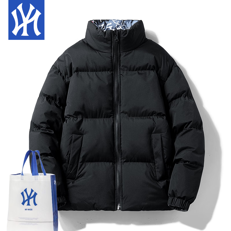 NY-MOS官方旗舰品牌双面穿棉衣男士外套冬季新款潮牌棉袄面包服情侣装棉服加厚保暖上衣 黑色 XL