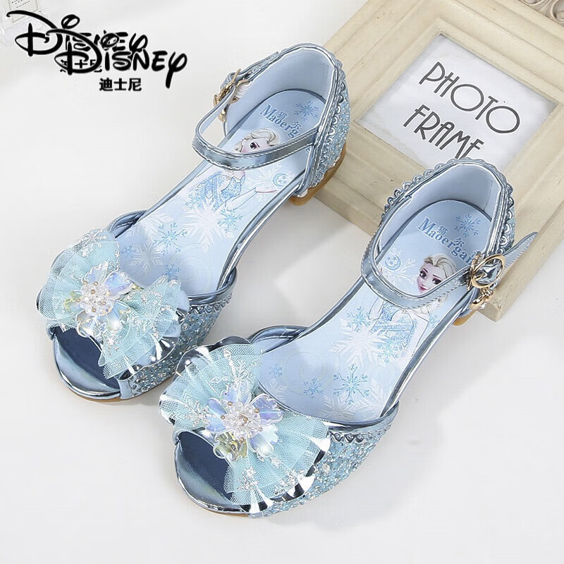 迪士尼（Disney）儿童凉鞋2024秋季新款韩版高跟水晶鞋中大童时尚舞蹈鞋女童公主鞋 蓝色 30码19.5CM怎么看?