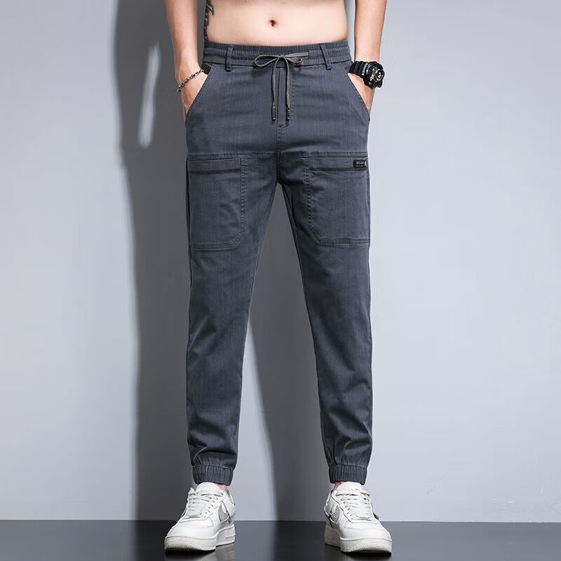 束脚男裤大版九分牛仔裤男款工装男生长裤子 8038深灰【质量保证】 s