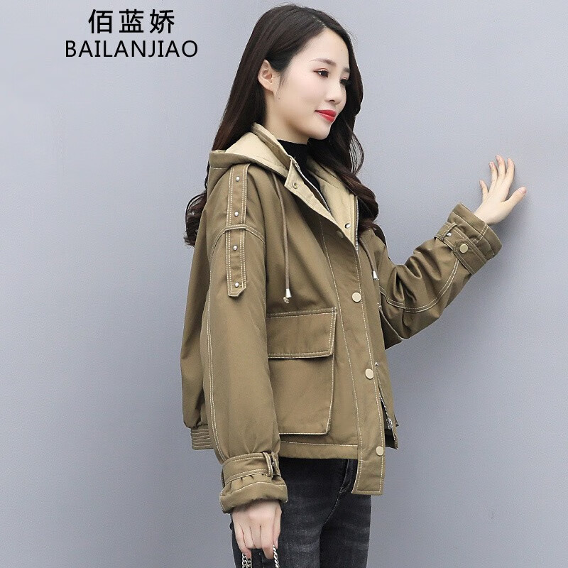 佰蓝娇加绒派克服工装棉服女短款2022冬季女装冬装新款时尚韩版宽松