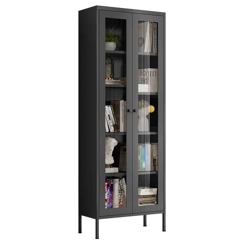 炎恩钢制书架落地式多层网红铁艺置物柜家用客厅收纳架储物架 180cm高珍珠白-双门(防爆防裂)