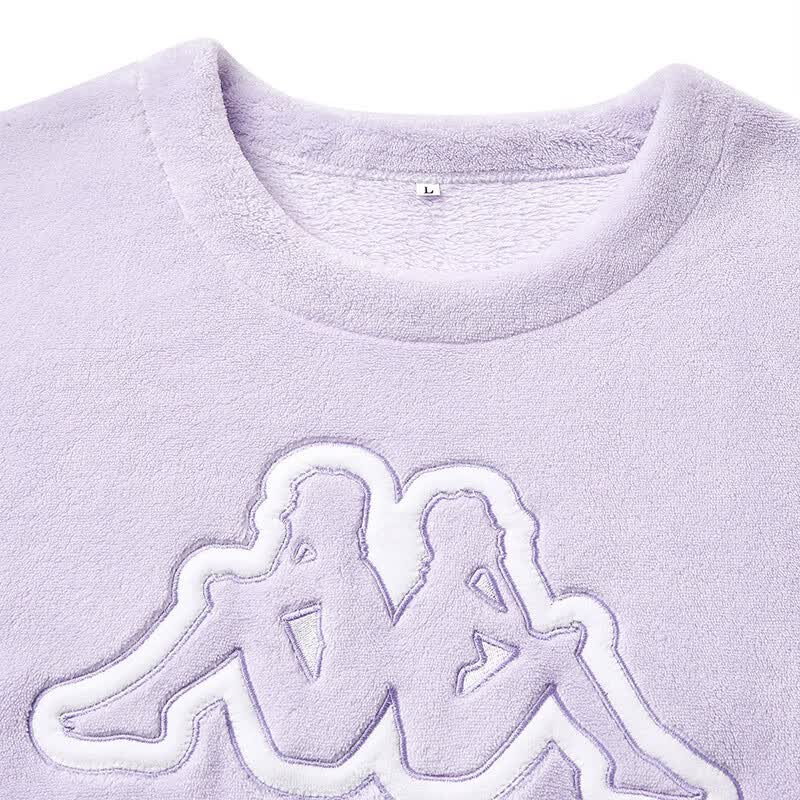 KAPPA卡帕睡衣女家居服外出秋冬新款时尚套头法兰绒保暖厚款套装 浅紫 L 建议(105-120斤)