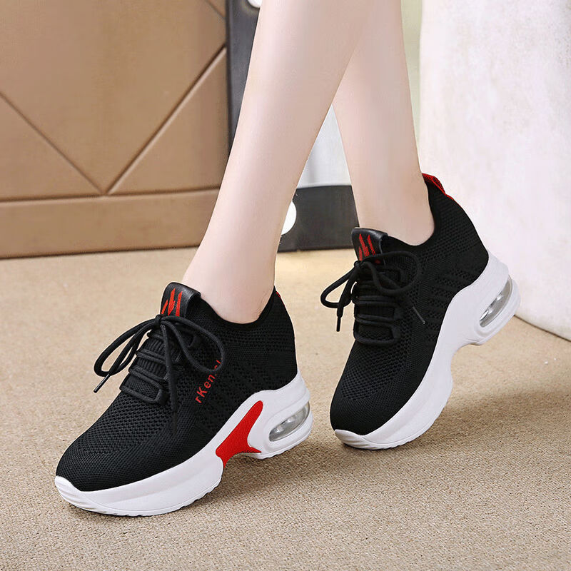 蚂蚁同款秋冬新款内增高 厚底小黑鞋轻便加绒跑步鞋气垫运动休闲女鞋