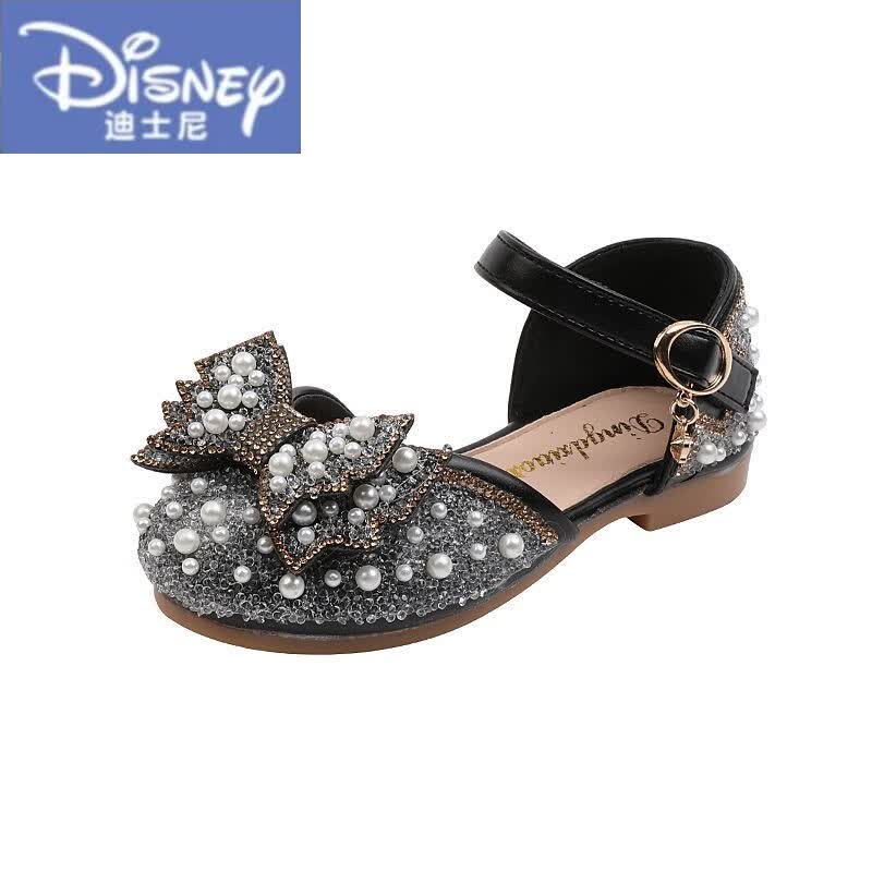 迪士尼(disney)女童表演鞋新款儿童串珠韩版亮片公主鞋中大童宝宝软底