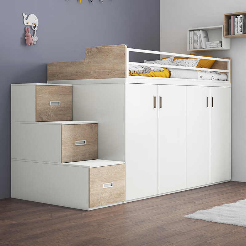 家泡泡 儿童床上床下柜小户型衣柜床半高床带书桌储物男孩女孩多功能