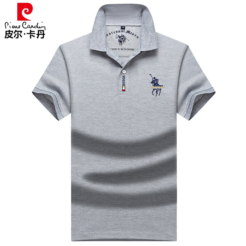 皮尔卡丹（pierre cardin）新款短袖T恤男衫夏季刺绣棉高端有领休闲宽松大码衣服针织 粉色 XL 【140-155斤穿】