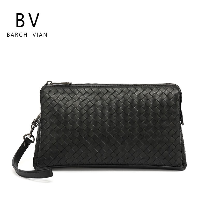 bargh vian bv真皮手工编织男士手提包手拿胎牛皮包包潮手包男 黑色