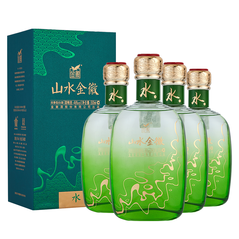 金徽酒 山水金徽·水 浓香型白酒父亲节礼物 46度 500mL 4瓶 整箱装