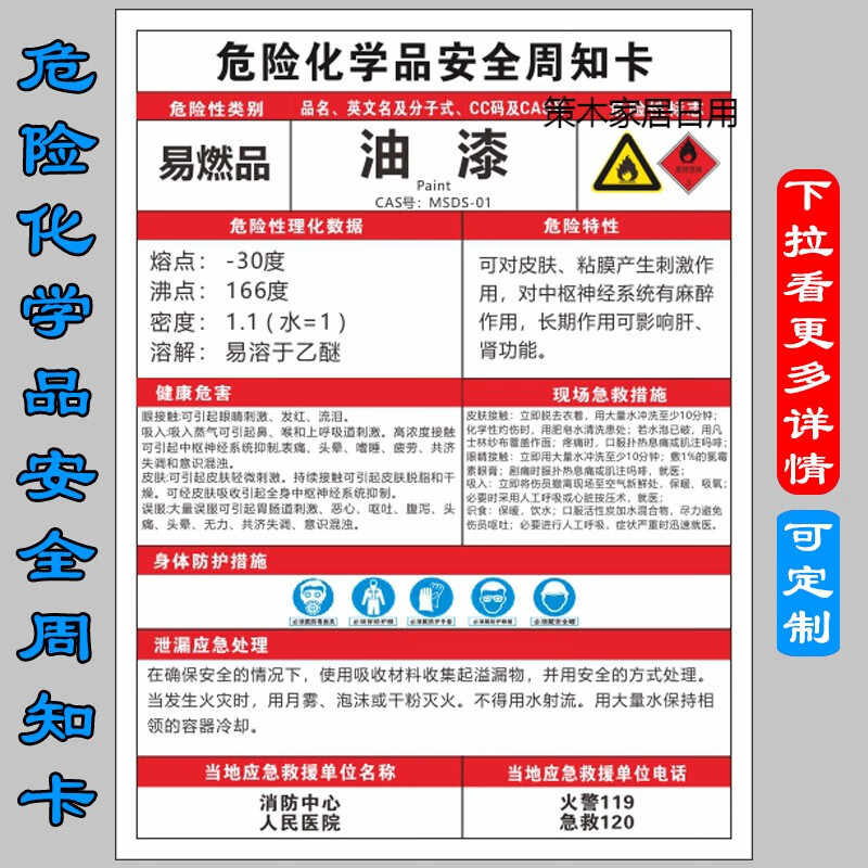 安全周知卡危险化学品油漆msds说明书安全标志牌标识标签贴全套 油漆