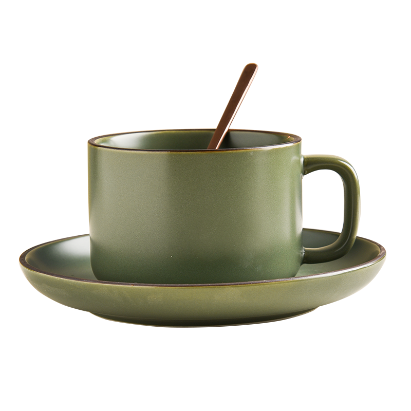 SUCCOHOMEWARE 日式复古咖啡杯套装家用下午茶茶具办公室陶瓷杯子茶杯水杯  混搭六杯碟勺（黑U架）礼盒装