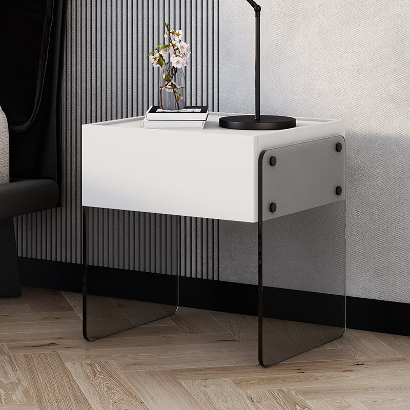 南美泽鹿意式极简床头柜现代简约设计感创意北欧卧室收纳床边柜 ins储物柜 白色（单抽款） 长45*宽40*高47.5