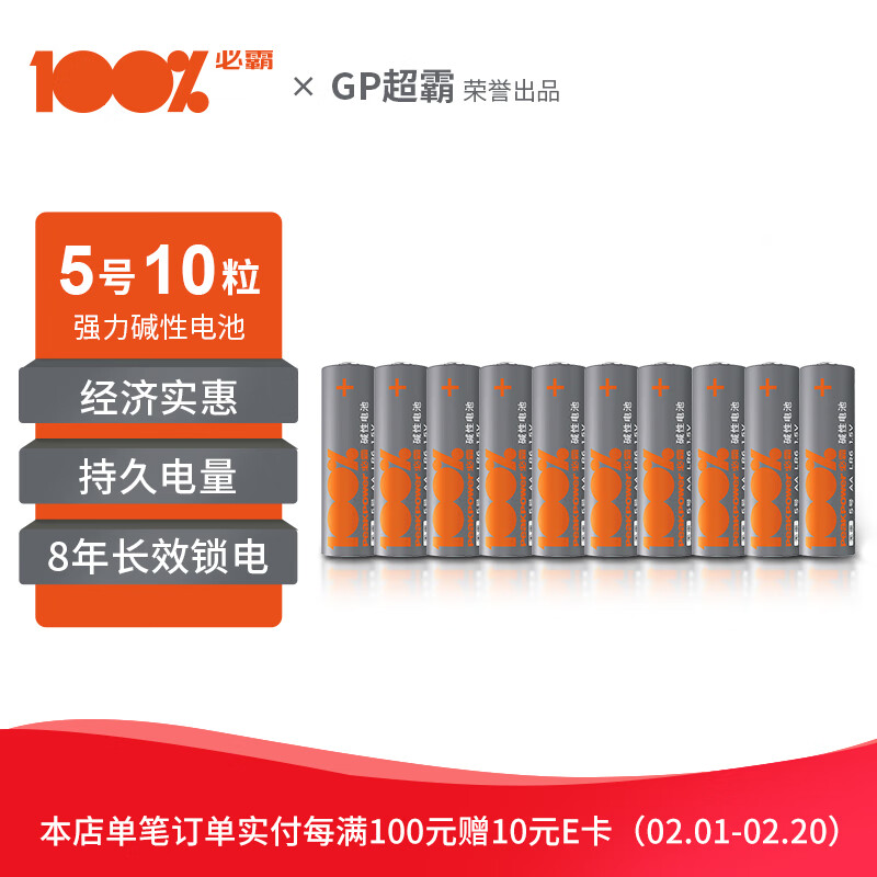 100% 必霸（peakpower）5号电池10粒五号碱性干电池适用于耳温枪/血压计/血糖仪/鼠标等5号/AA/R6P