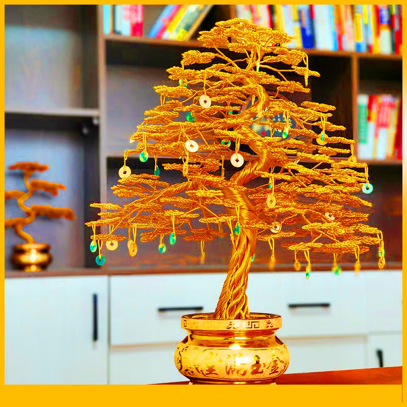 维蝶铜丝发财树手工装饰品手工发财树摇钱树树乔迁开业送礼商务工艺品