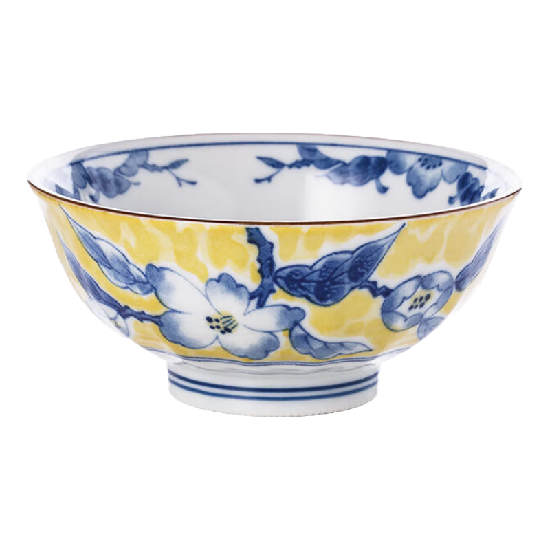 千代源日本進口富貴黃彩餐具家用日式陶瓷碗米飯碗大湯碗面碗沙拉碗缽?fù)?中號反口碗5.4英寸