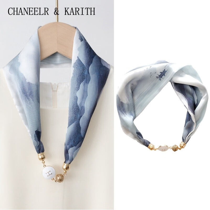 CHANEELR & KARITH丝巾长条护颈围脖新款珍珠磁吸扣衬衫领巾女复古围巾母亲节礼物 【绿色英伦格纹】长辈礼物