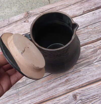 老式药罐炖药罐明罐子煮茶瓦罐家用中药熬药罐煎药黑砂锅 黑色中号带