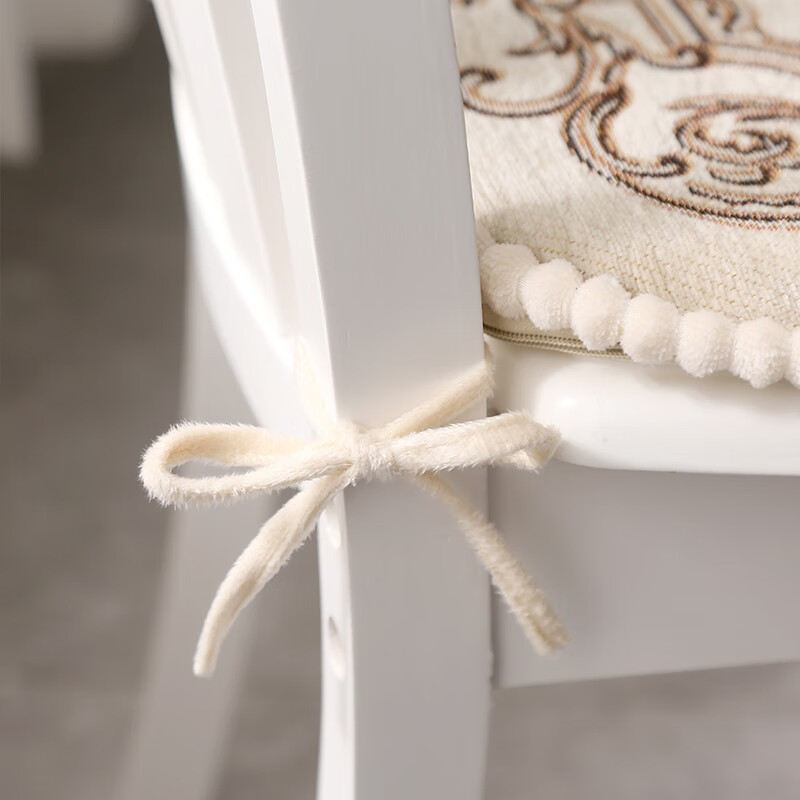 罗兰家纺 欧式餐椅垫坐垫 椅子凳子垫子坐垫带绑带防滑椅垫 餐桌椅加厚 叶倾城米色 48*47cm