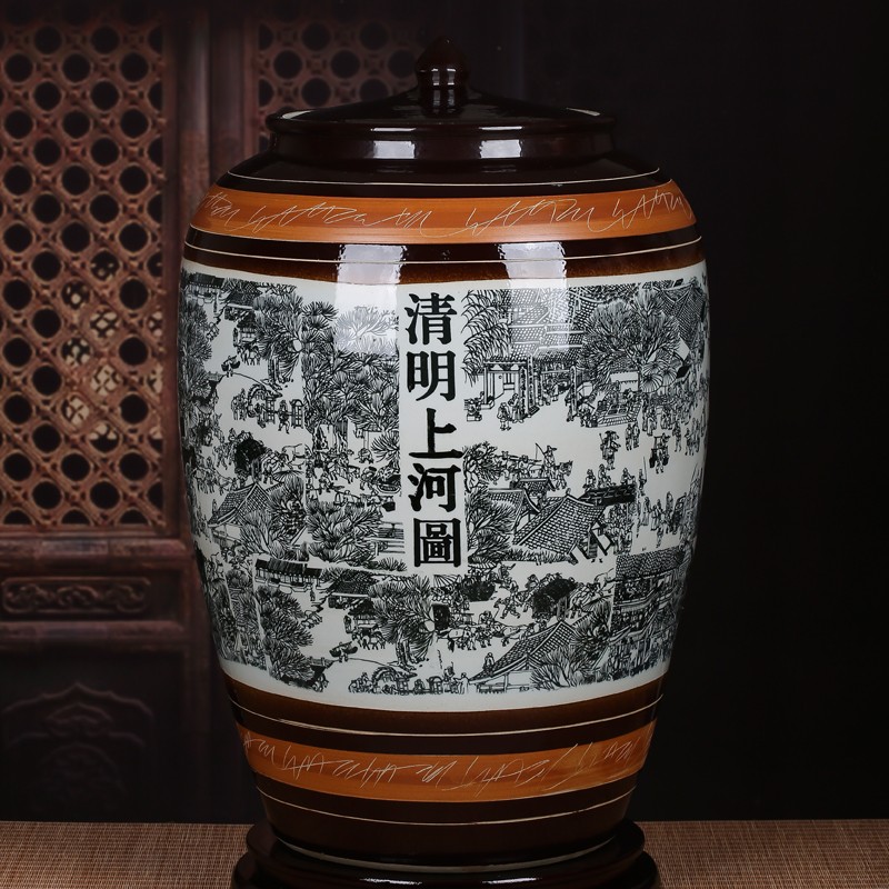 予霄 予宵景德镇陶瓷米缸水缸储物罐米桶 100斤50斤 家用带盖子防潮