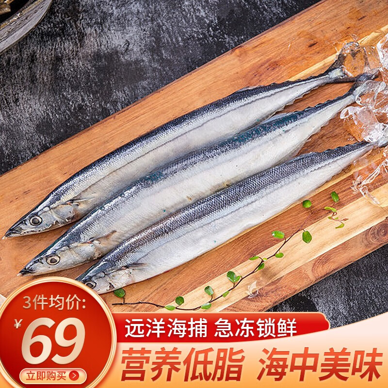 鲜渔翁 新鲜活冻秋刀鱼鲜活冷冻500g 海鲜活深海日式烧烤食材 精品秋