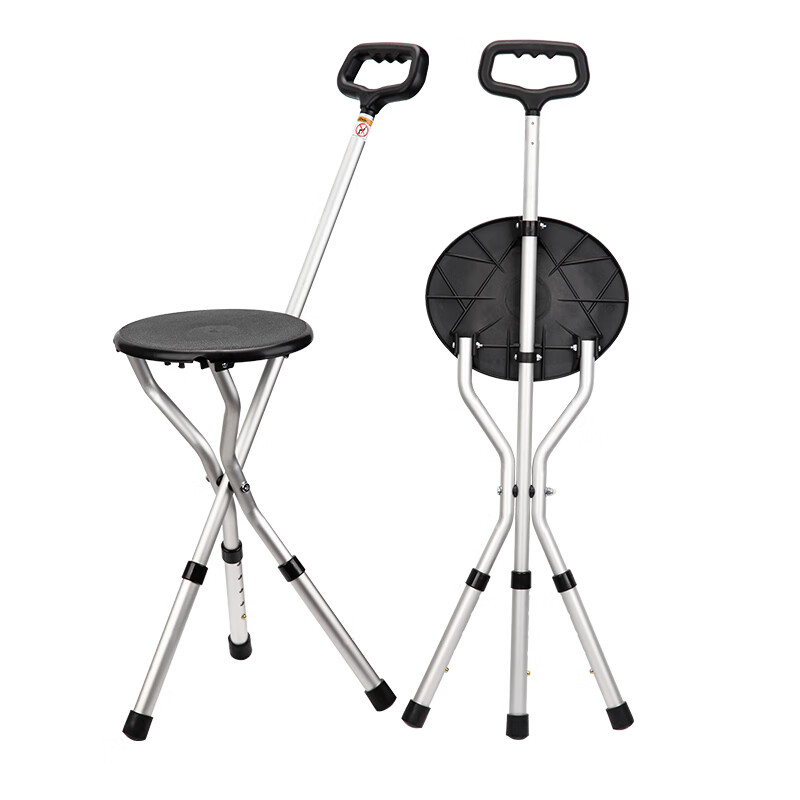 科威顿(keweidun)日本拐杖座椅老年人两用带凳子可坐拐扙椅三脚折叠