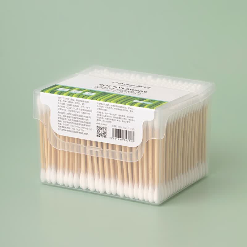 茶花新疆棉棉签木棒口红棉花棒掏耳朵尖头化妆用双头专用棉婴儿 袋装竹轴棉签800支（双圆头）