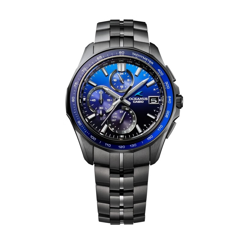 卡西欧(casio)oceanus manta海神系列钛合金三眼休闲计时蓝牙运动男