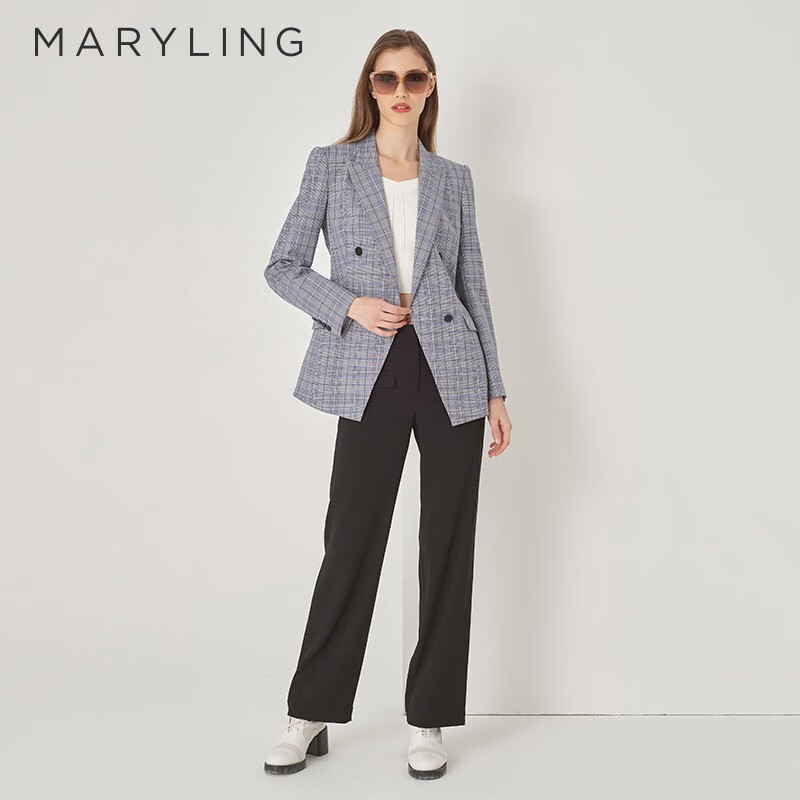 maryling玛俪琳2023初秋新品西装外套a1dfw10210 灰色格纹checkes 36