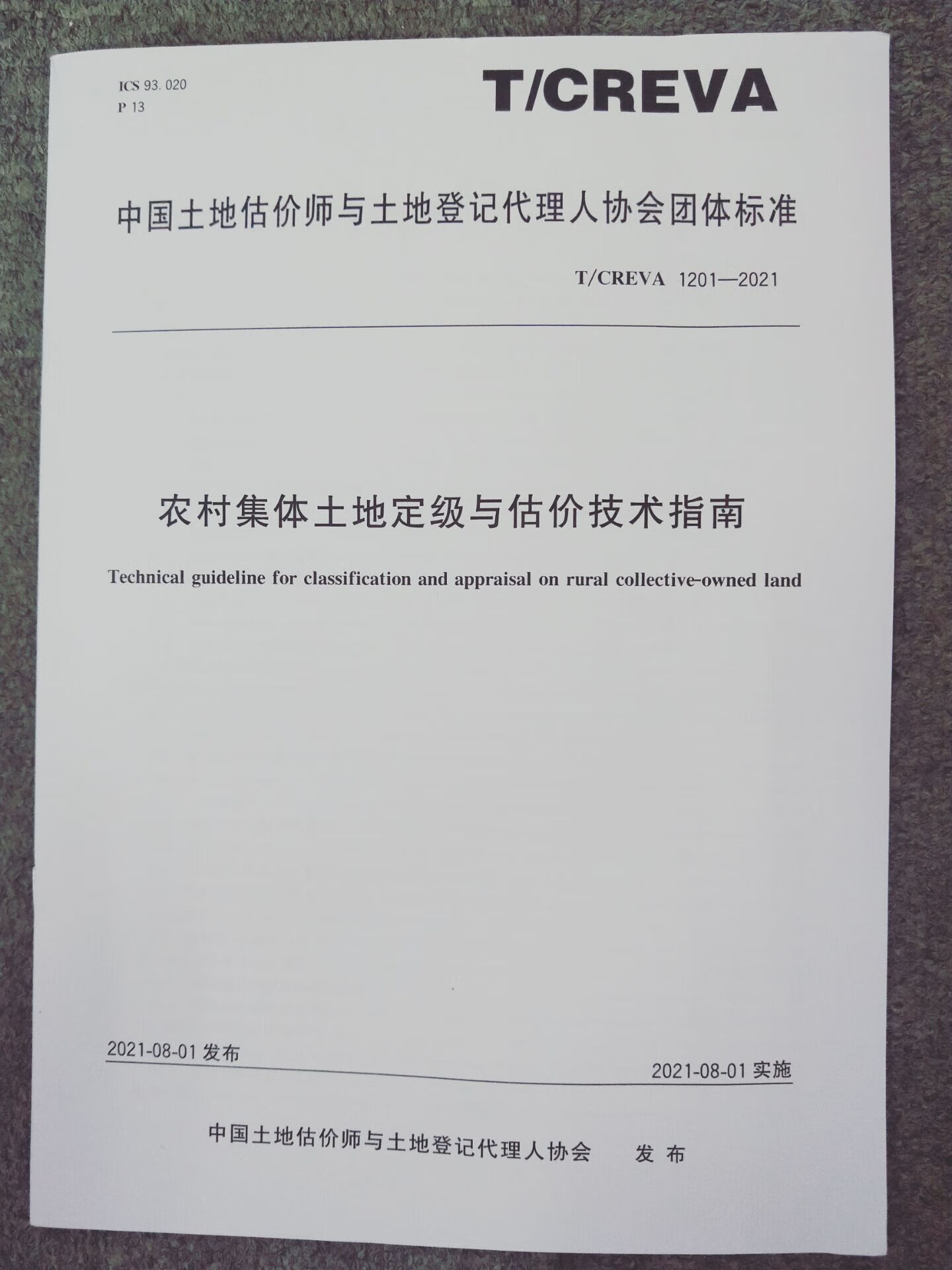 T/CREVA 1201-2021 农村集体土地定级与估价技术指南