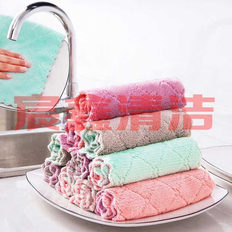 洗碗布不沾油厨房毛巾清洁抹布吸水擦碗布擦手巾擦桌百洁布 双层加厚5条（实惠）