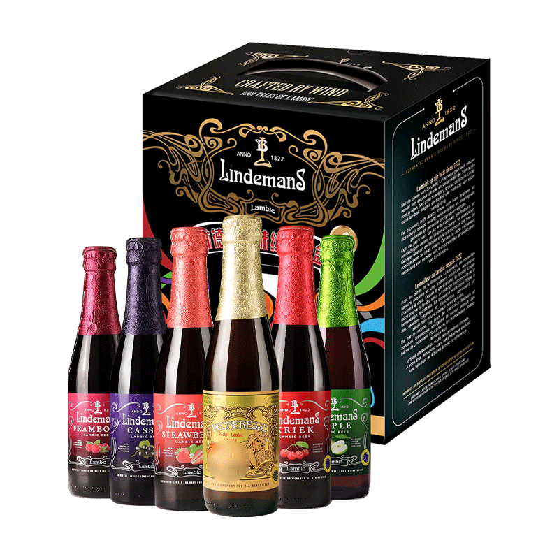 Lindemans 林德曼 果味缤纷 精酿果啤 啤酒 250ml*6瓶 礼盒 比利时进口