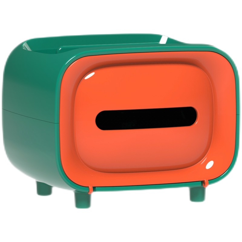 萌博士收纳盒多功能创意简约办公茶几桌面遥控器收纳磁吸开盖纸巾盒 活力橙
