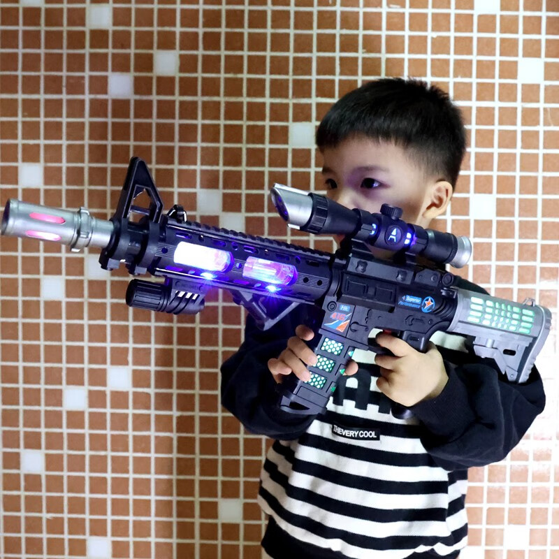 贝初众儿童电动玩具枪4-6岁男孩声光音乐玩具枪小孩生日六一儿童节礼物 M416【炫酷灯光+冲锋音效+背带】 高配
