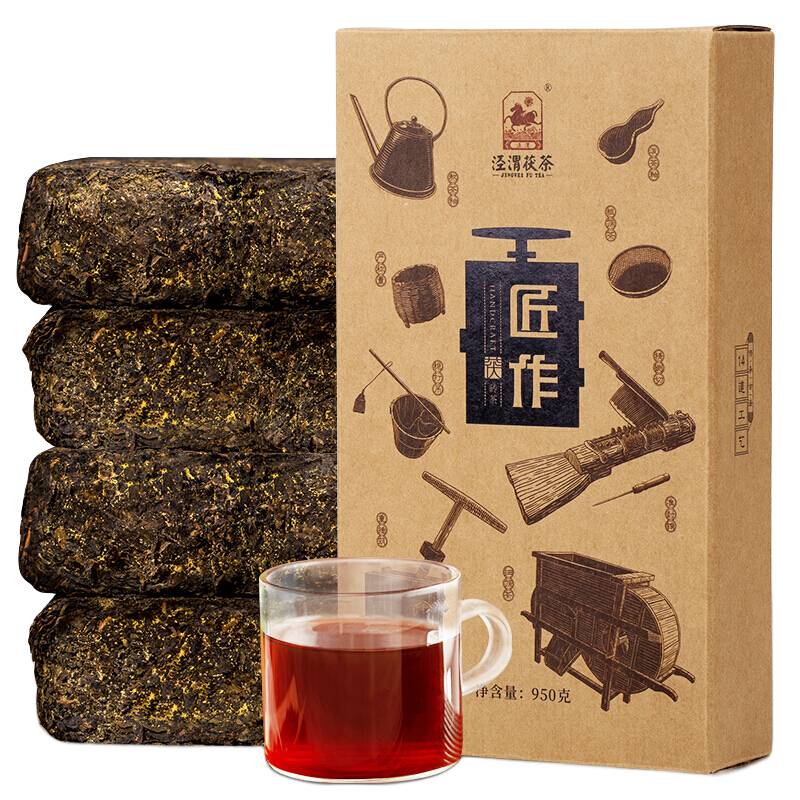 涇渭茯茶匠作手筑950g黑茶葉陜西茯磚茶特產(chǎn)金花伏茶節(jié)日禮盒送禮送長(zhǎng)輩