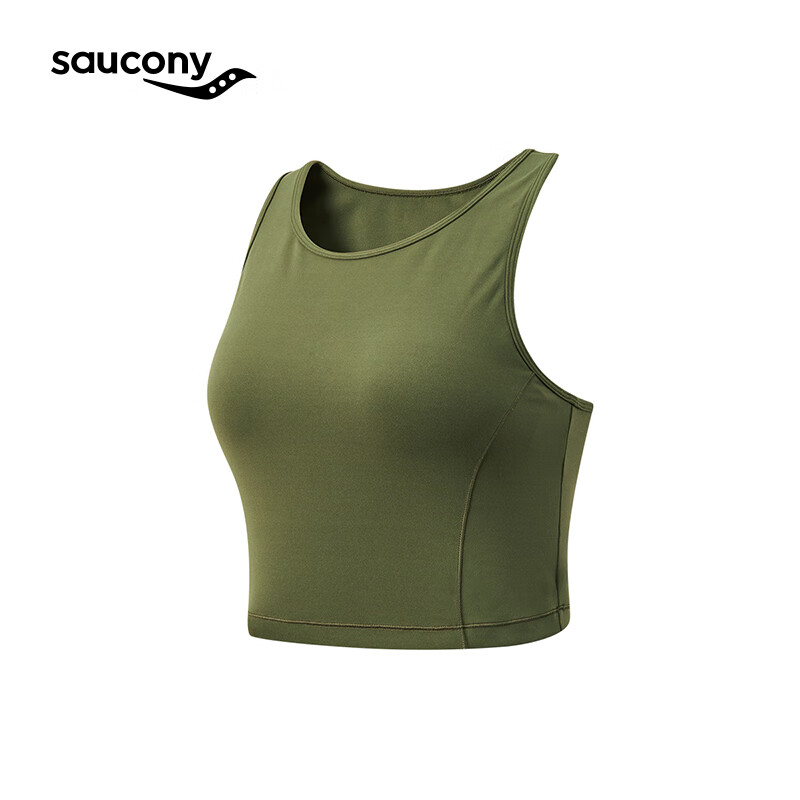 Saucony索康尼运动背心女中强中长款舒适bra夏新薄款运动 棕咖 XL