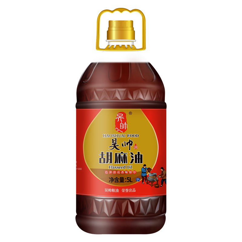 昊帥（HaoShuai）濃香特級胡麻油5L熟榨亞麻籽油食用油物理壓榨正宗寧夏濃香胡麻油 紅標胡麻油5L
