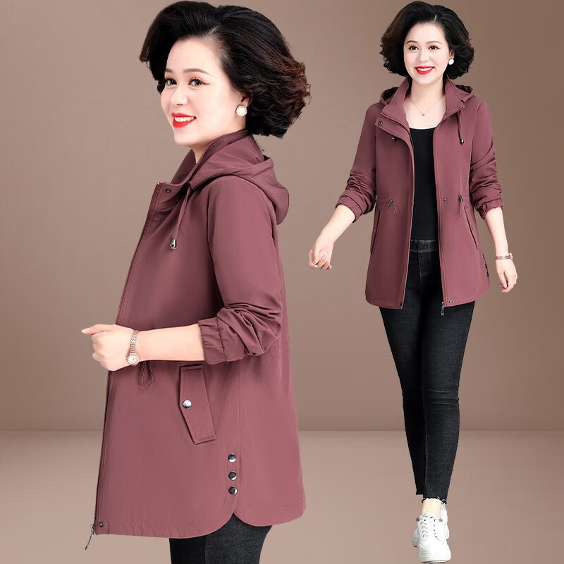 梵诗哲品牌 妈妈秋装外套中长款洋气中老年女装春秋季风衣大码遮肚