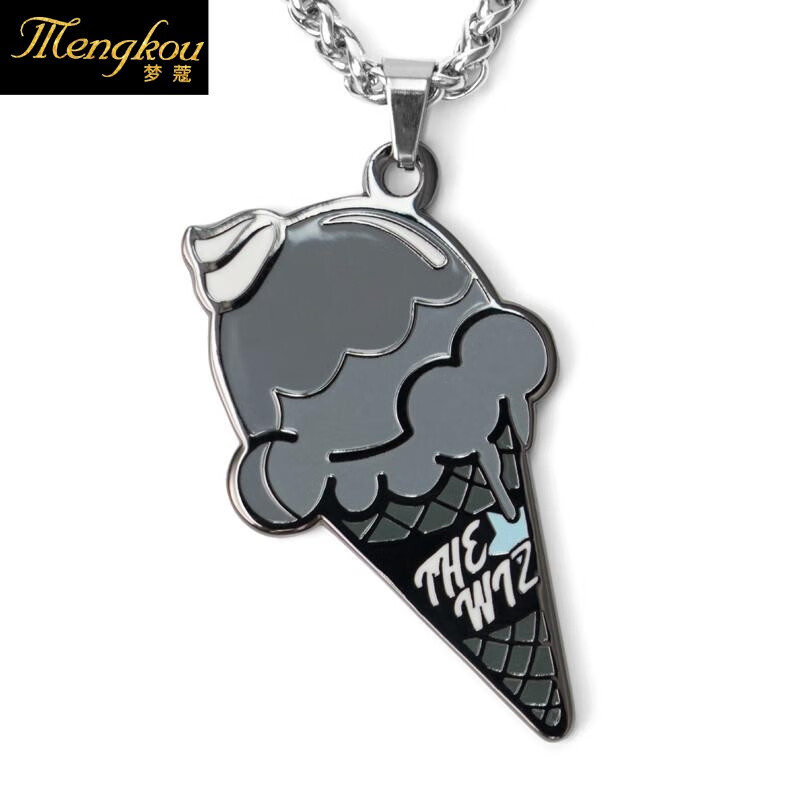 梦蔻 原创潮流情侣手绘椰子灰粉色冰淇淋双面珐琅蛇骨项链男女 椰子灰