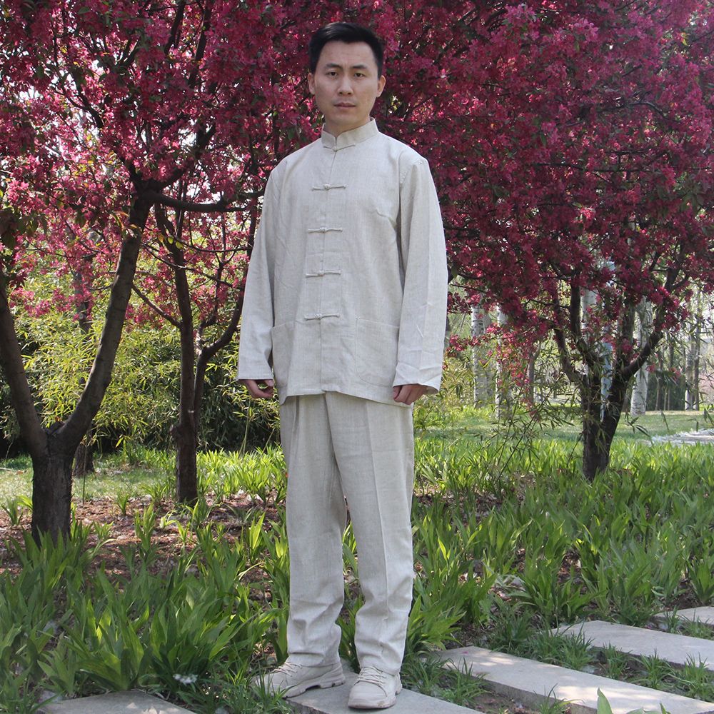 奕津爸爸秋冬穿的中老年中山服套装唐装男汉服男古装中国风长袖亚麻套