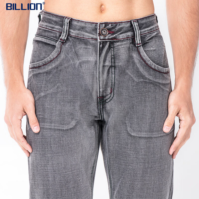 BILLION宽松牛仔裤男直筒秋冬季厚款中腰无弹商务休闲裤子新复古回潮 灰色 厚款 宽松直筒 38 （2.94尺｜98厘米）